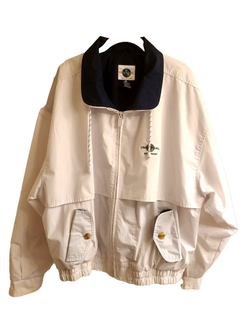 VINTAGE Universal Studios Jacket Mens XLarge White Full Zip 90s